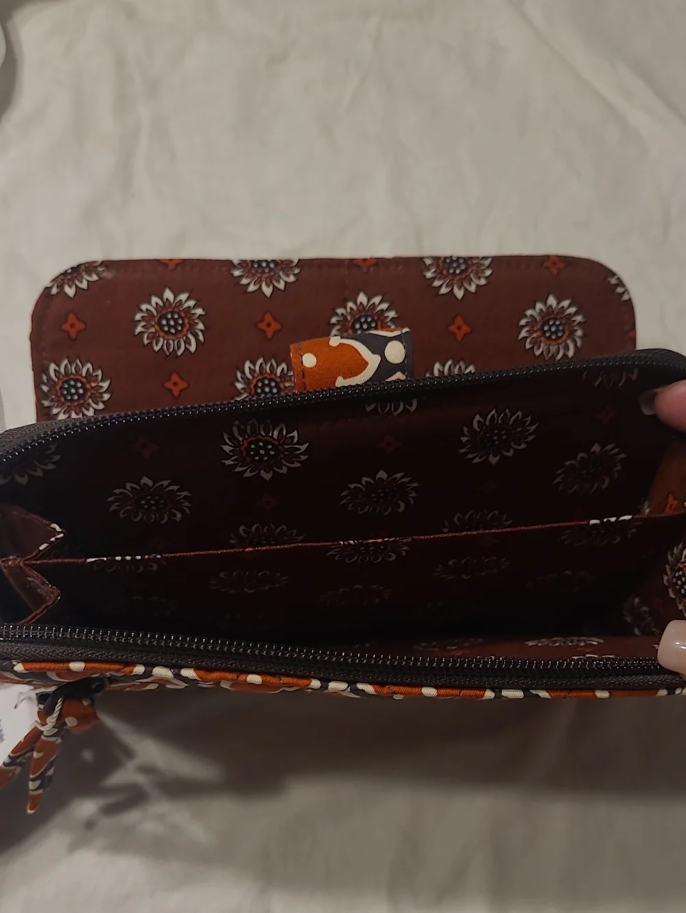 Vera Bradley Orange Floral Quilted Zip-Around Wallet with Snap Tab